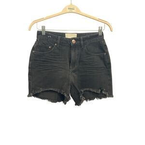 One Teaspoon Sz 26 Bonitas Black Cut Off Raw Hem High Rise Denim Jean Shorts